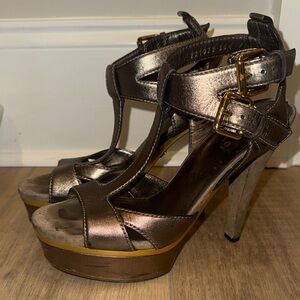 Gucci Bronze and Gold Platform Heels